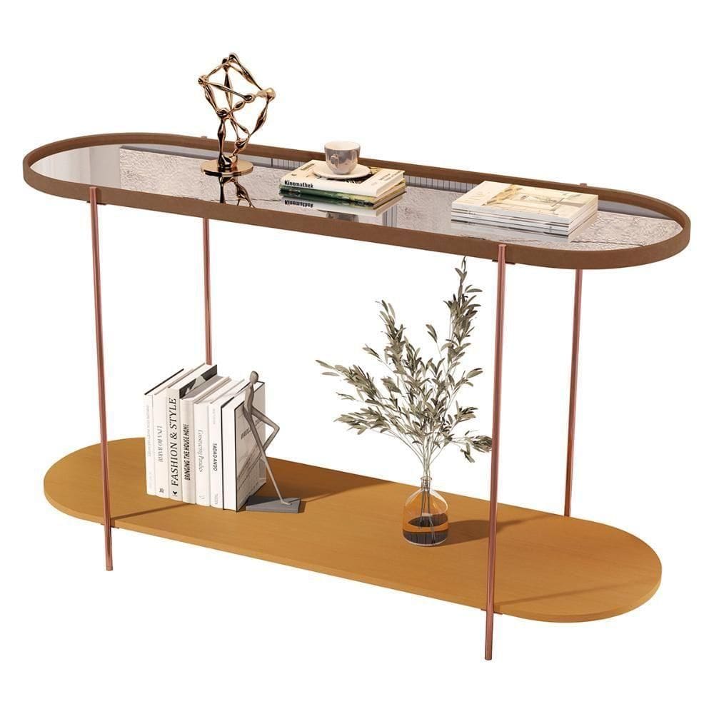 Aparador Buffet Bancada Alamanda Sala Com Espelho E Pés Metal Castanho Nature Bronze