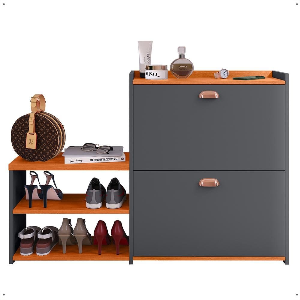 Sapateira Hall Entrada 2 Gaveta Basculante Puxador Concha Banco Prateleira Porta Sapatos Sala Quarto Retrô Milano - RPM