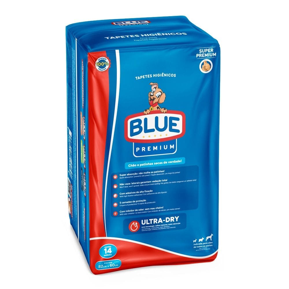 Tapete Higi?nico para C?es Blue Premium 14 Unidades 82x60cm - PP442