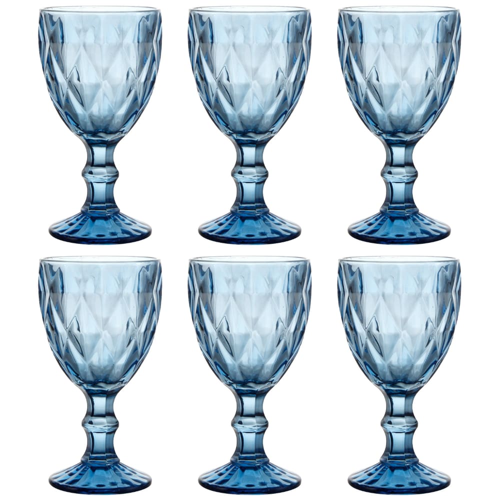 Jogo De 6 Taças 300ml Para Água Vinho Azul Diamond Ke Home