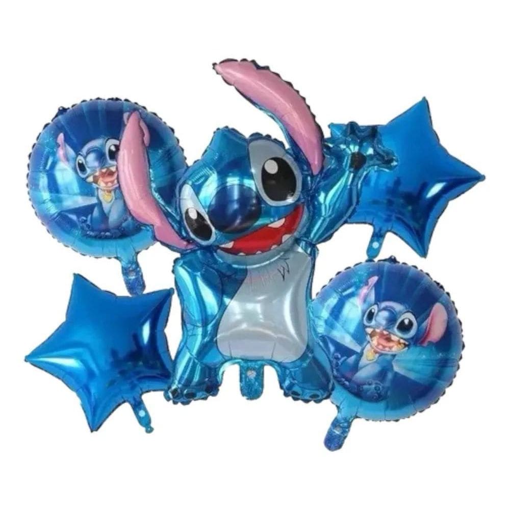 Kit 5 Balão Metalizado Lilo Stitch E Balão Estrela Azul