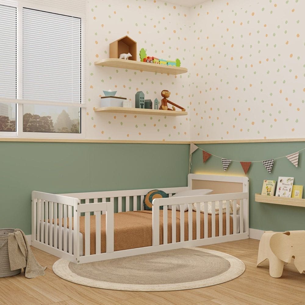 Cama Montessoriana Solteiro com Led Giulia Rattan Casatema Branco