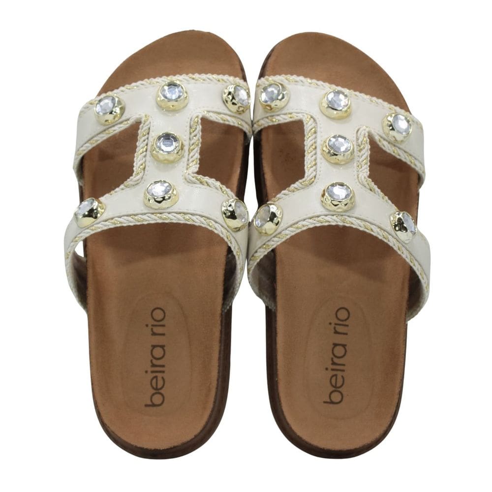 Tamanco Beira Rio Feminino Pedrarias Napa Turim Branco Off