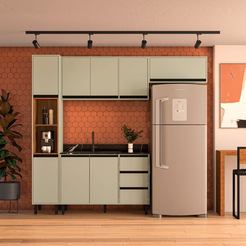 Cozinha Compacta 4 Peças 250030 Sem Tampo Koya Verde Oliva Politorno Móveis