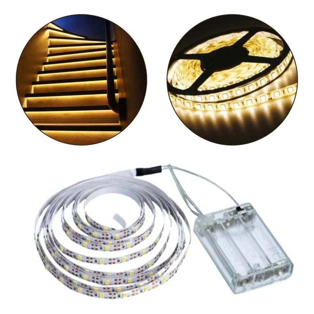 Fio Fita Led Adesiva Pilha Iluminação Decoração Luz Quente