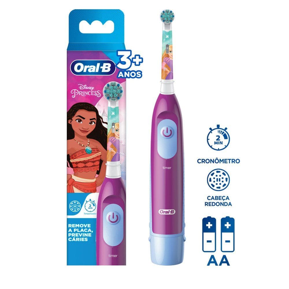 Escova Dental Infantil Oral-B Disney Princess Cores + 2 Pilhas AA