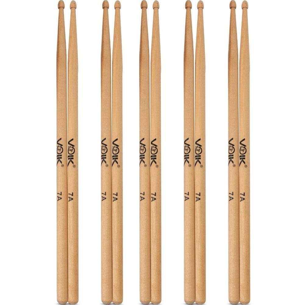 Kit 5 Pares de Baquetas Ponta de Madeira Maple Voik 7A