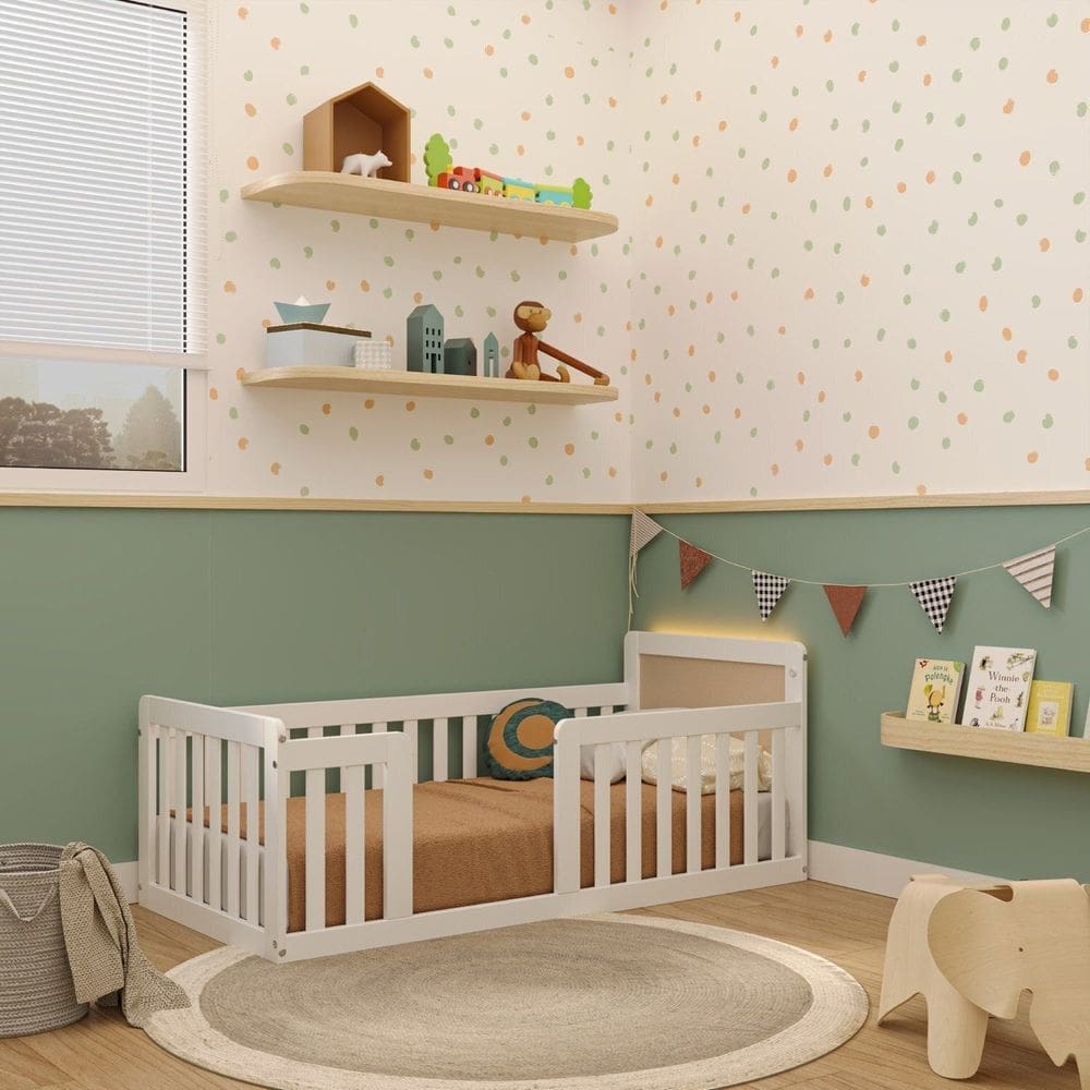 Mini Cama Montessoriana com Led Giulia Rattan Casatema Branco