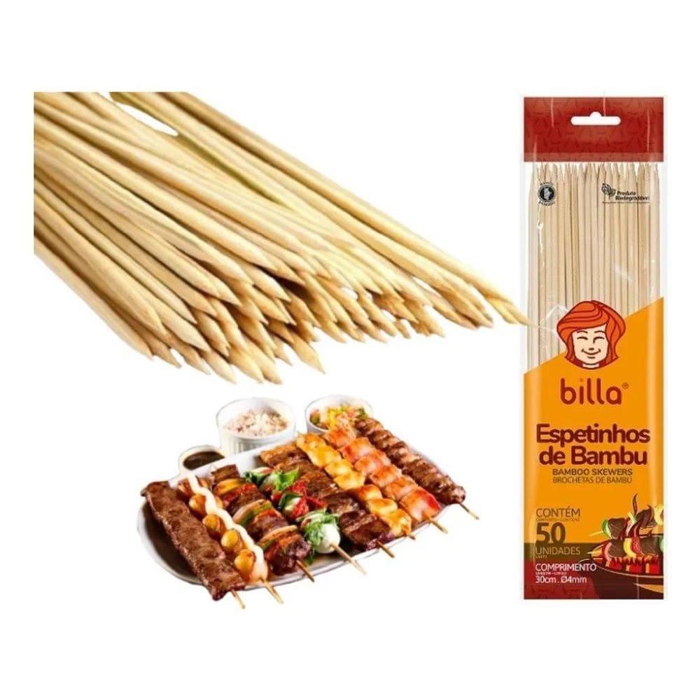 50U Espetinho De Madeira Bambu Para Churrasco E Petiscos