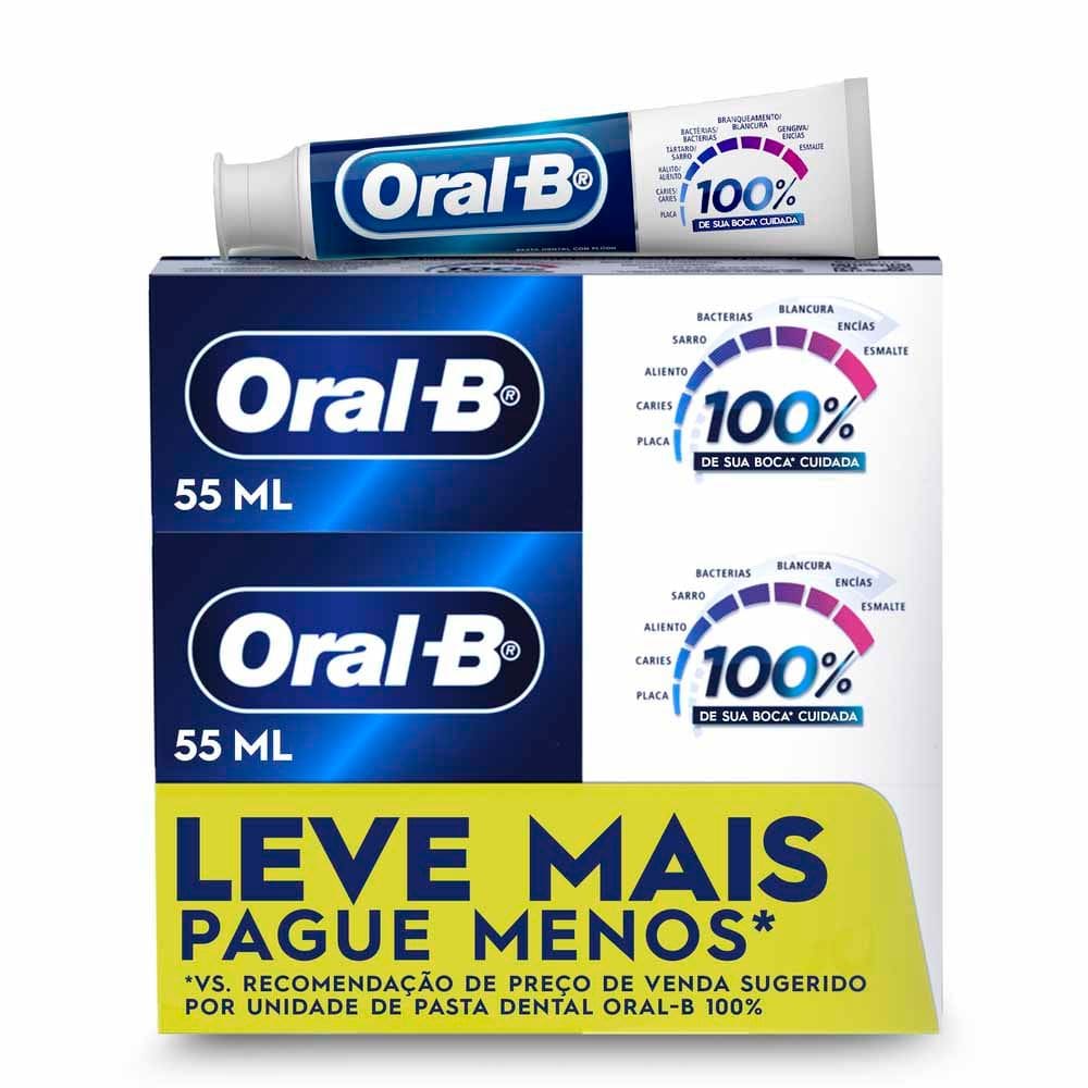 Creme Dental Oral-B 100% com Flúor com 3 Unidades de 70g cada