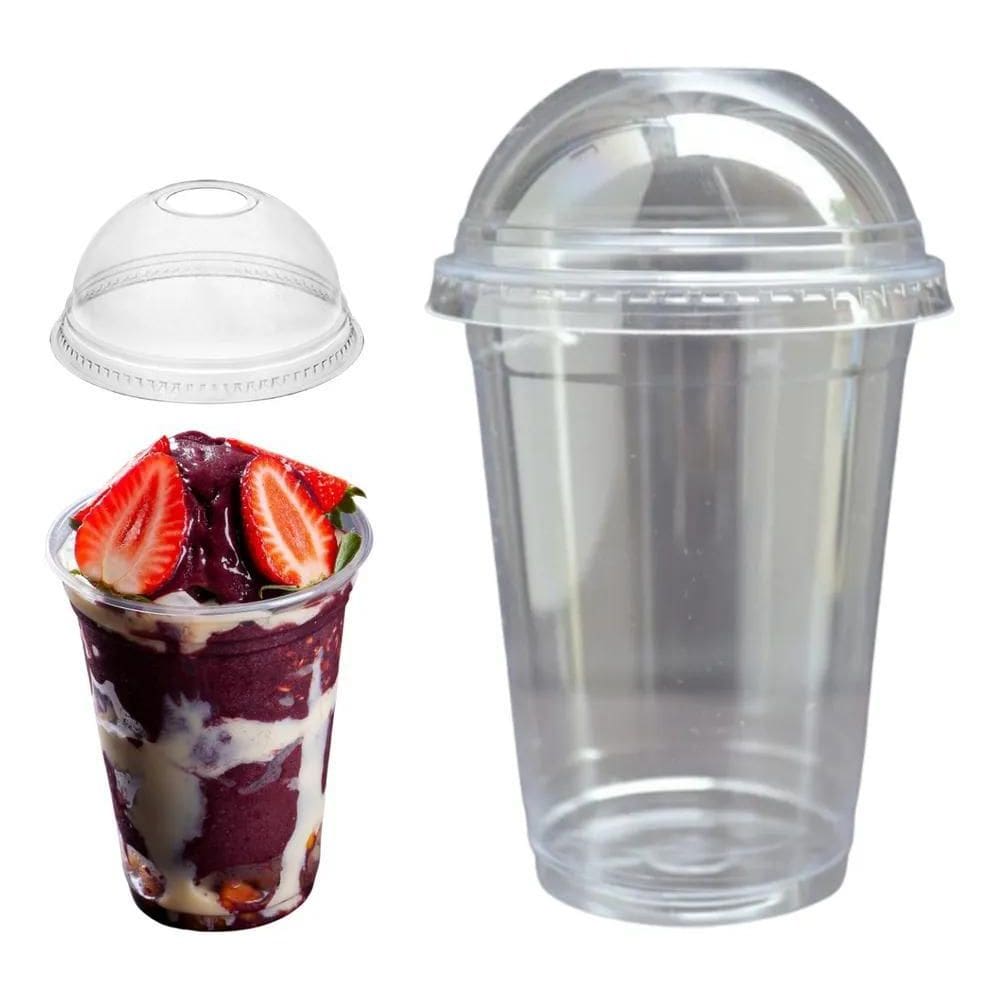 Copo Descartável 300/330Ml Tampa Bolha Com Furo 100Und