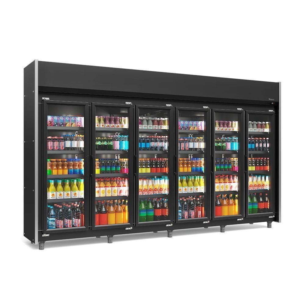 Expositor 6 Portas All Black GEAS6PLB 4 Prateleiras 220v Gelopar