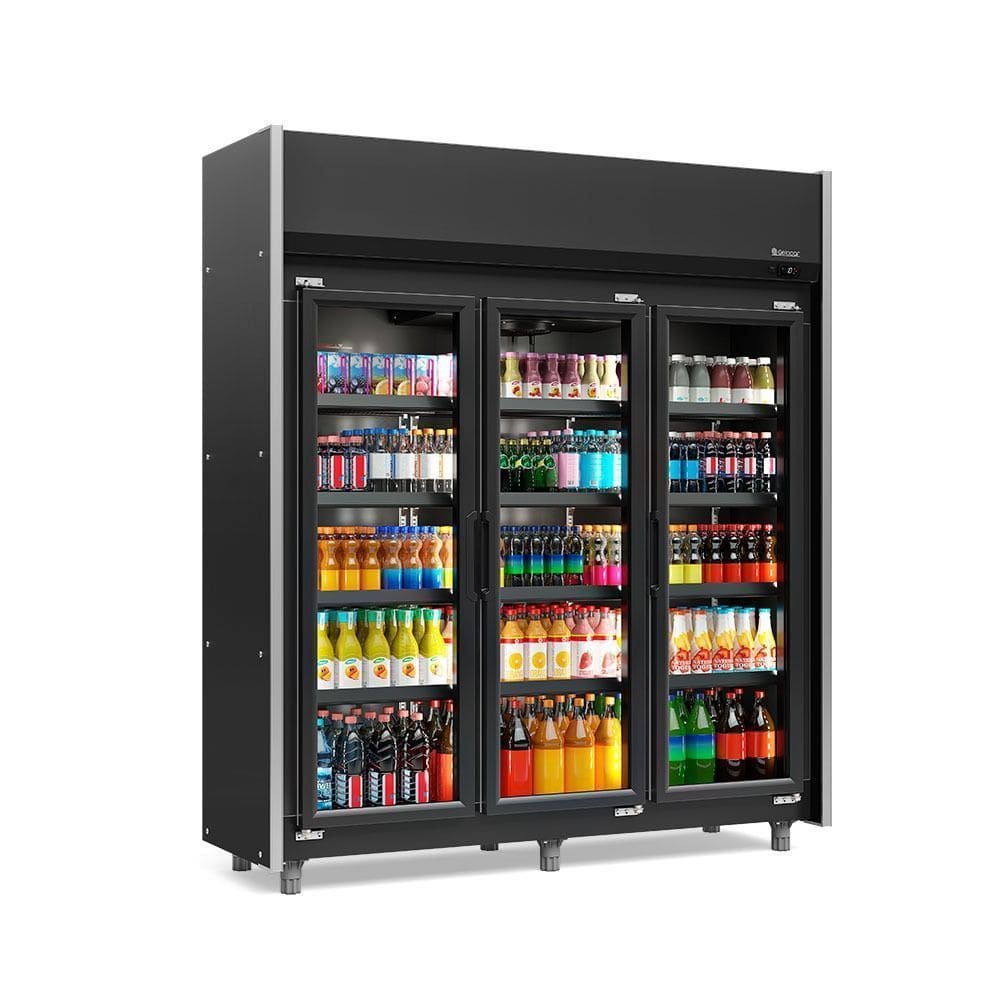 Expositor 3 Portas All Black GEAS3PLB 4 Prateleiras 220v Gelopar