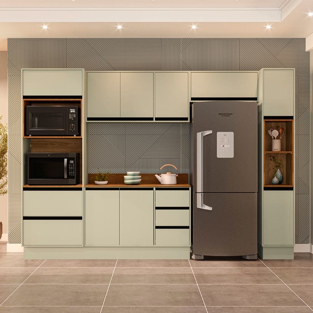 Cozinha Compacta 5 Peças 250049 Com Tampo Koya Verde Oliva Politorno Móveis
