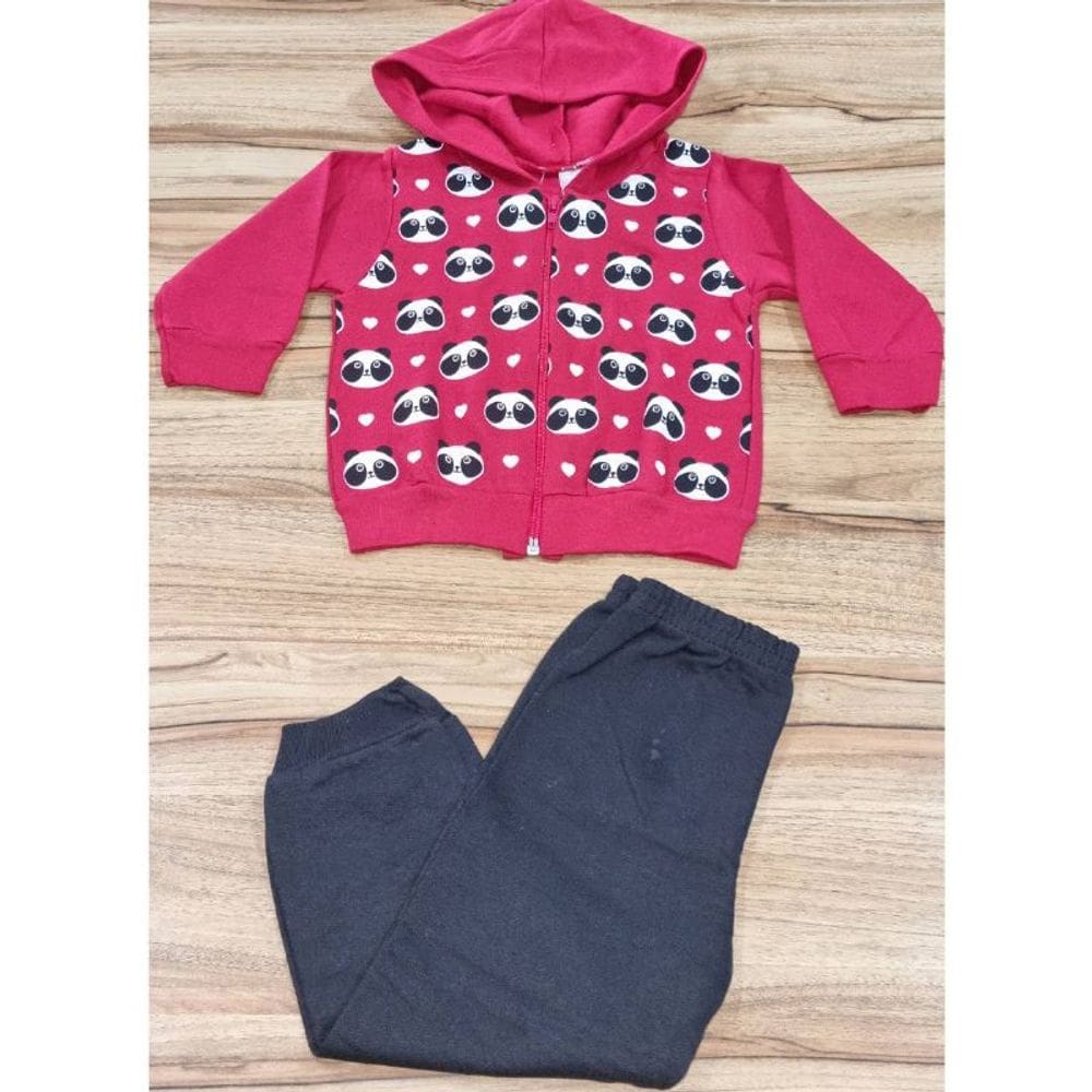 Conjunto Feminino Infantil Inverno Vermelho Panda P