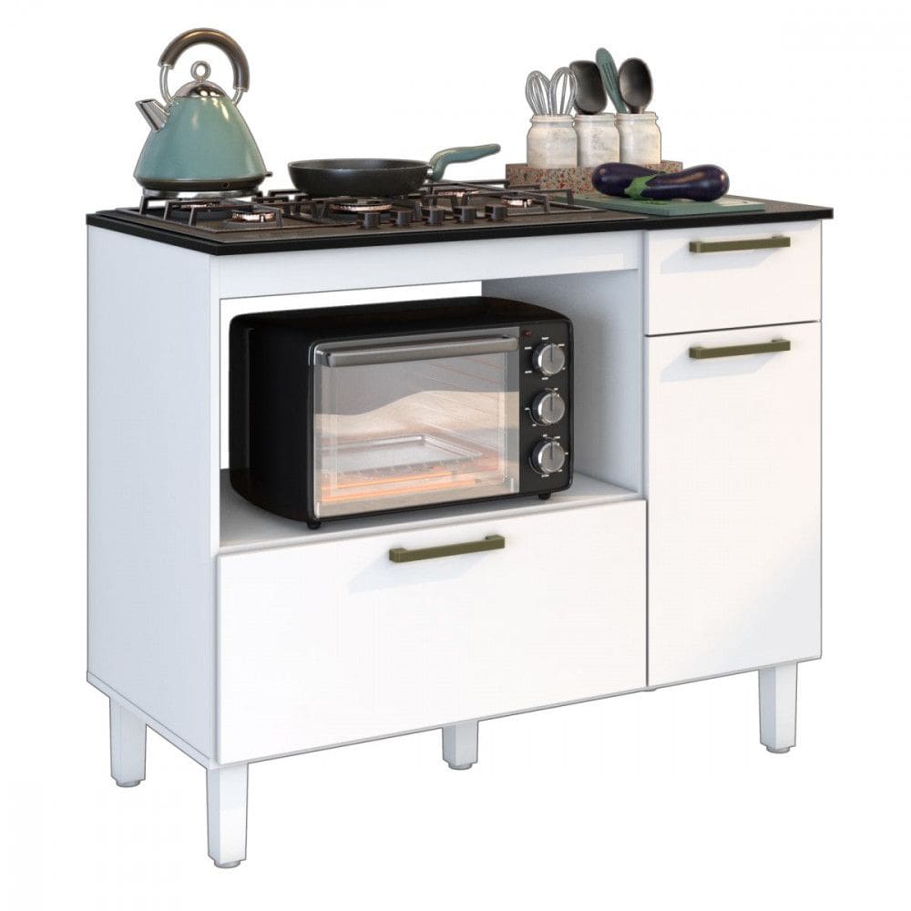 Balc?o Para Cooktop 5 Bocas 2 Portas 1 Gaveta Branco Master Zanzini