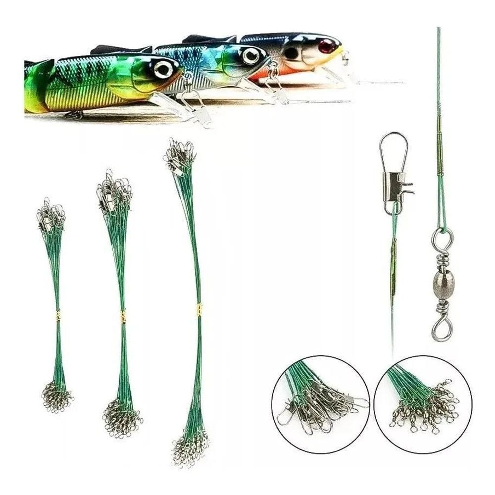 Kit 20 Cabos Encastoado Leader Castor Chicote Girador E Snap