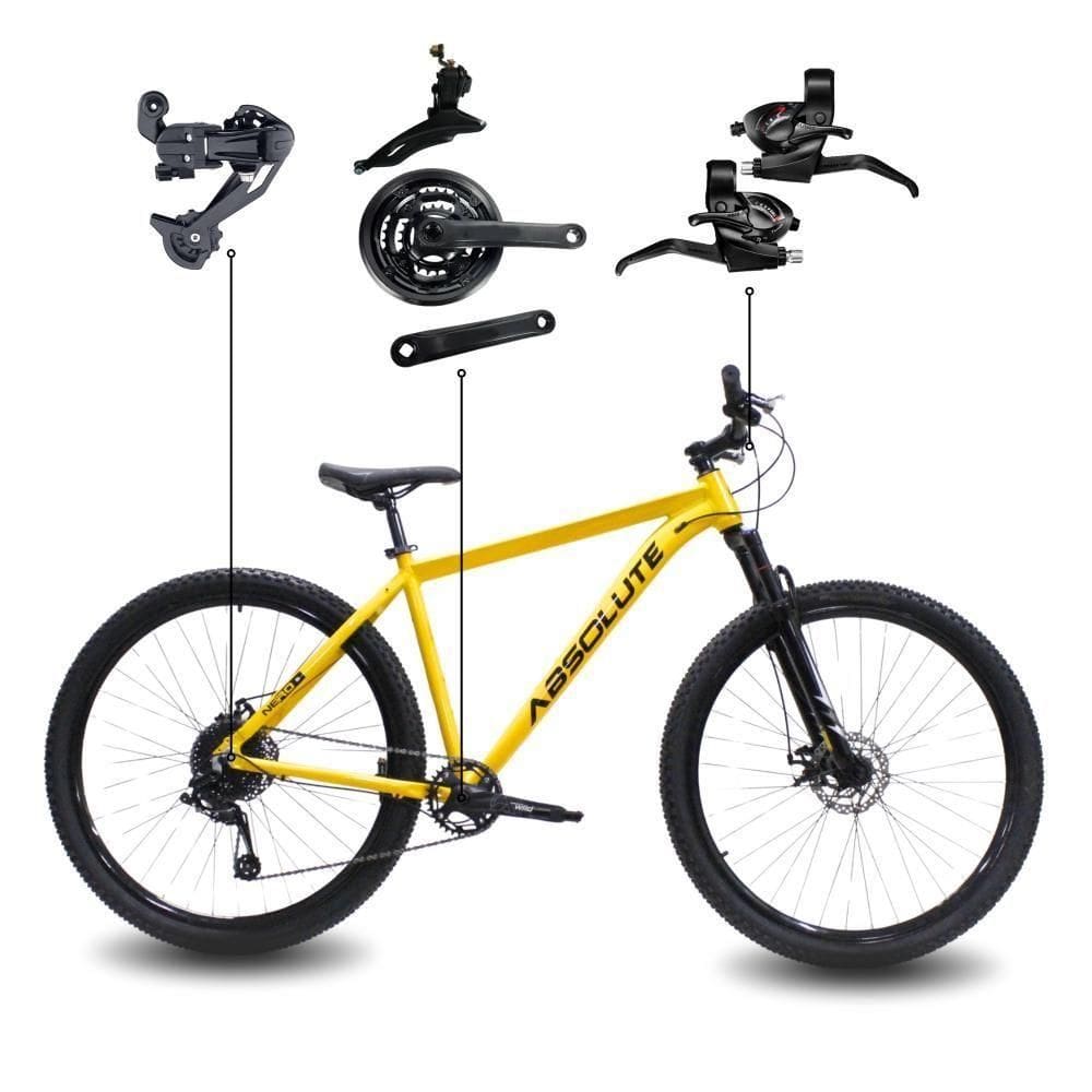 Bicicleta Aro 29 Absolute 21 Marchas Quadro Alumínio Freio A Disco Mtb - Amarelo - 17 Amarelo