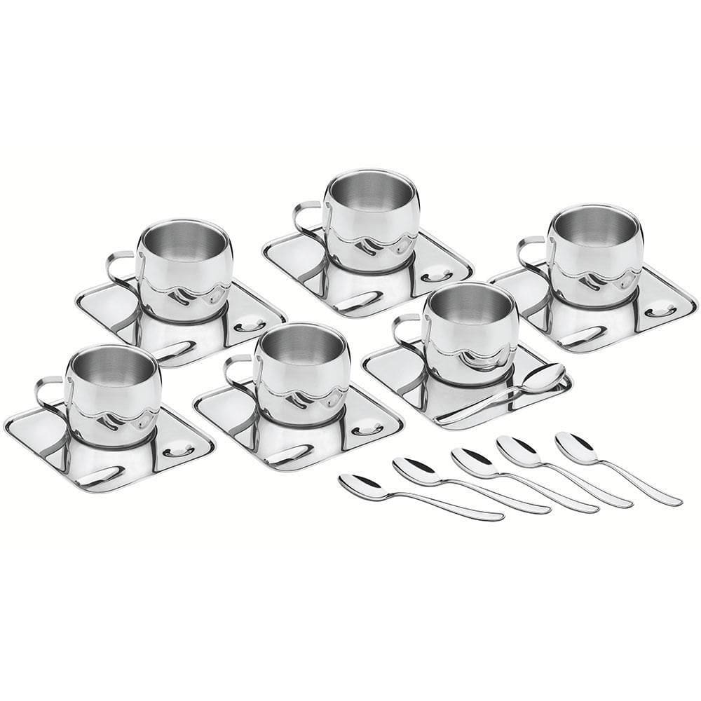 Kit para Café Tramontina em Inox Acabamento Brilho Xícara Pires Quadrado e Colher 18 Peças 64430810