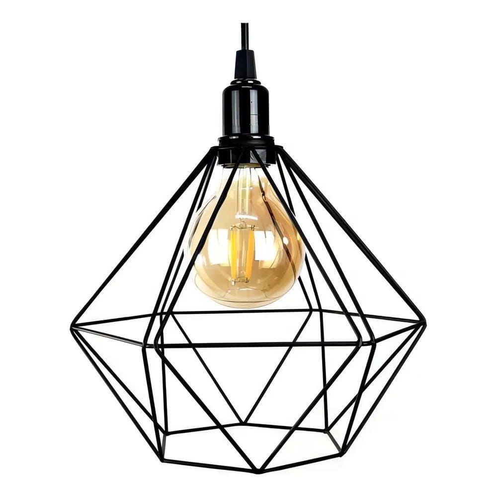 Pendente Luminária Diamante Aramado Preto 110/220W