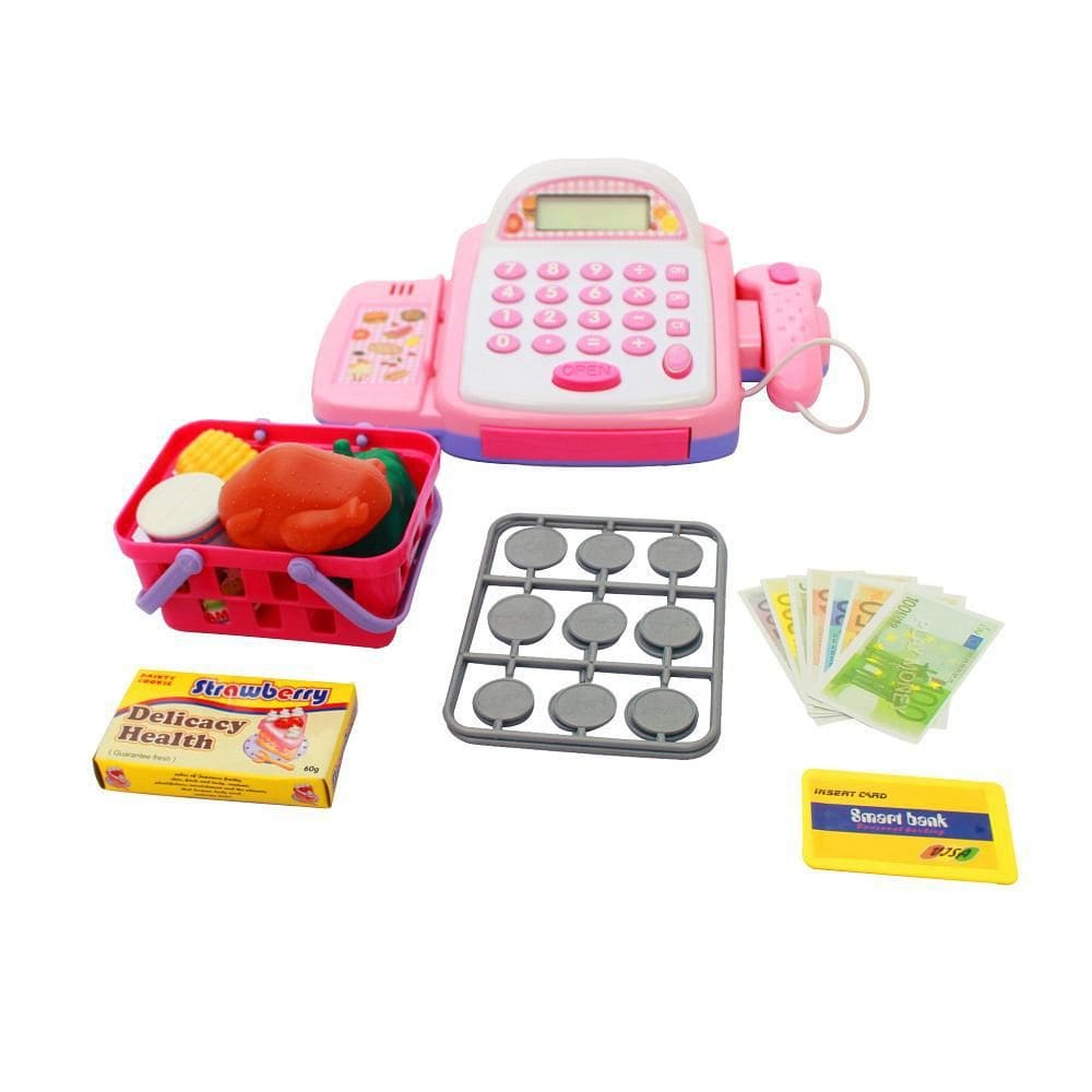 Caixa Registradora Infantil Com Som Luz E Acessórios Rosa