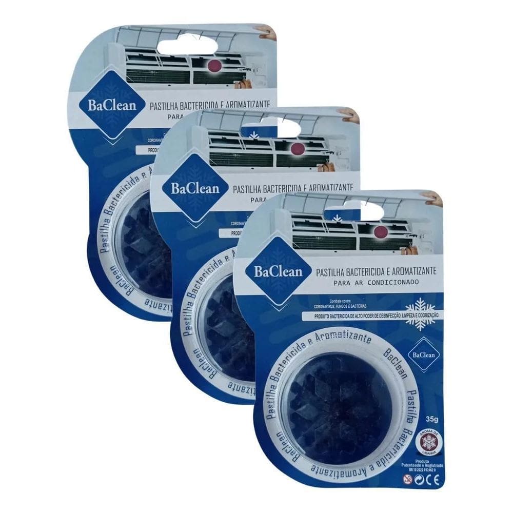 Kit 3 Pastilhas Bactericidas Ar Condicionado Ba Clean