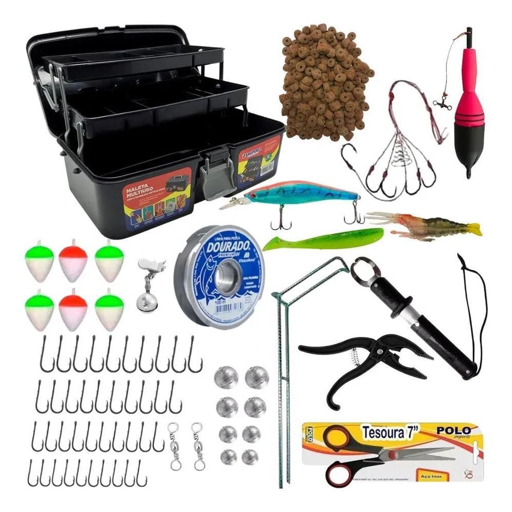Kit Pesca Completo Maleta Iscas Anzol Chumbada E Alicate