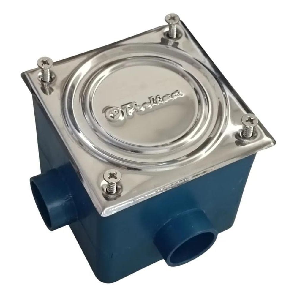 Caixa De Passagem Para Refletor Piscina Tampa Inox Azul