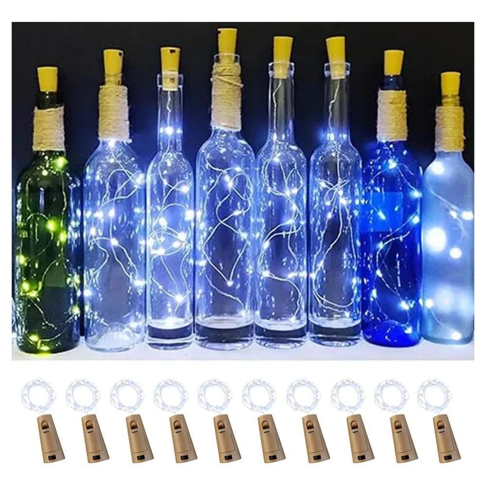 Kit 10 Branco Frio Fio Fada Cordão De Luz Bateria 2M 20 Led