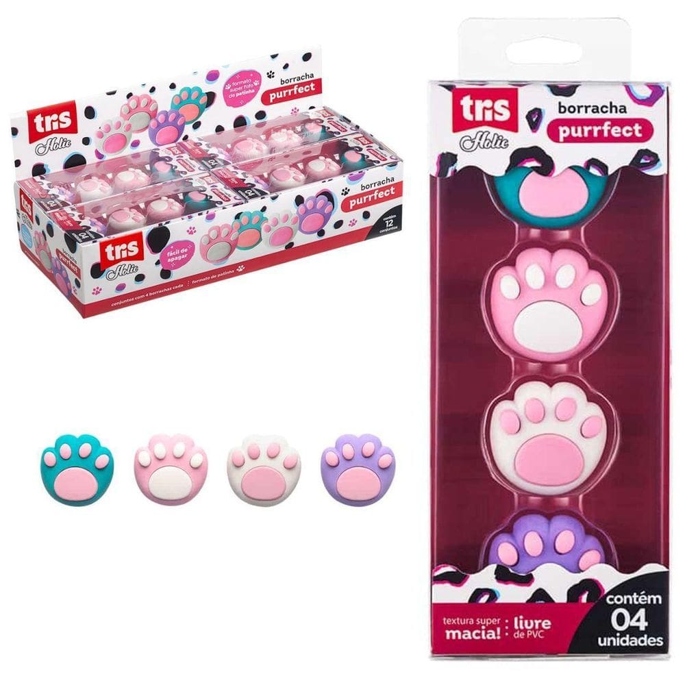 Borracha Escolar Holic Purrfect Patinhas - 4 Unidades - Tris