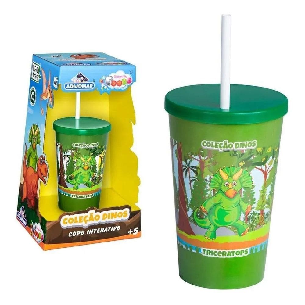 Copo Interativo Triceratops Coleção Dino 750Ml Tampa E