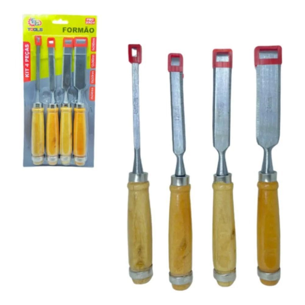 Kit Jogo Formão Profissional Entalhar Esculpir Madeira 4 Pçs