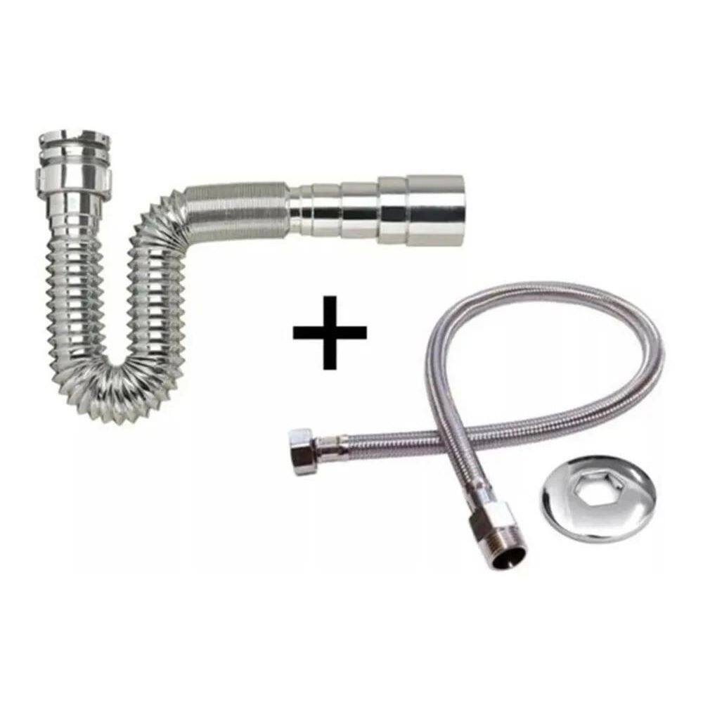 Sifão Sanfonado Universal Cr + Engate Flexível Trançado 40Cm
