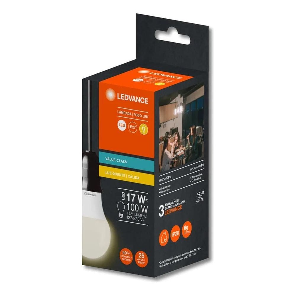 Lampada Led 17W Osram 3000K Amarela Cla100 E27 1521Lm