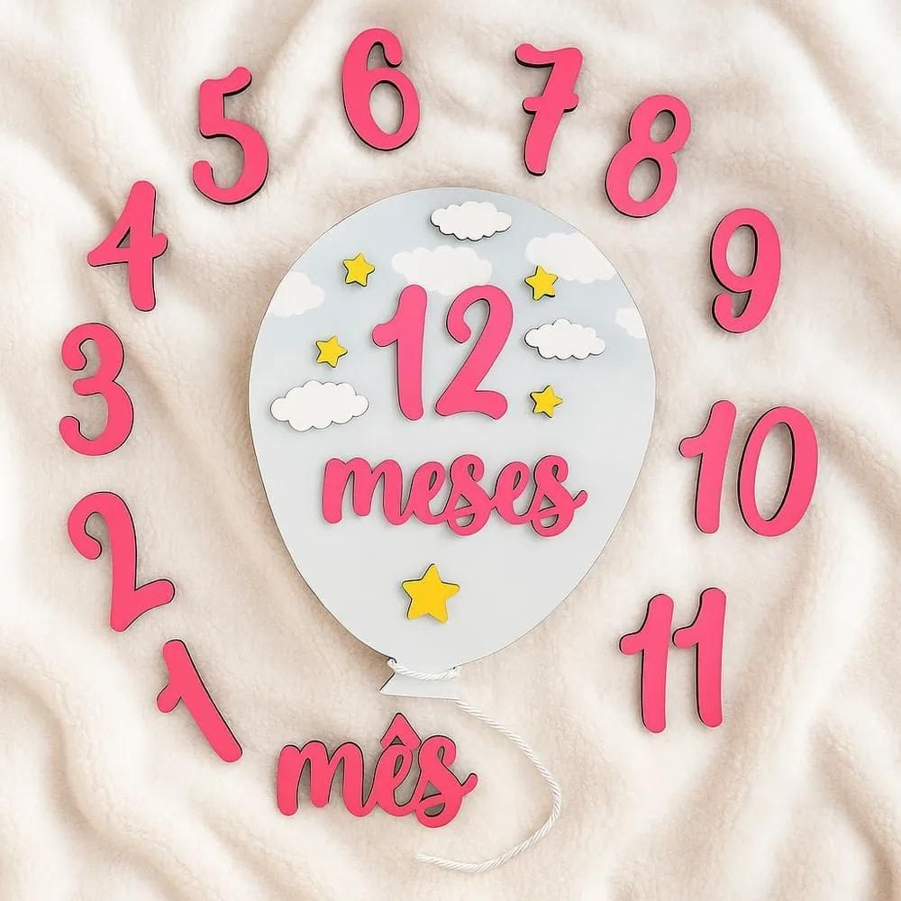 Kit Mesversário Balão E Nuvens Para 12 Meses De Fotos Bebe