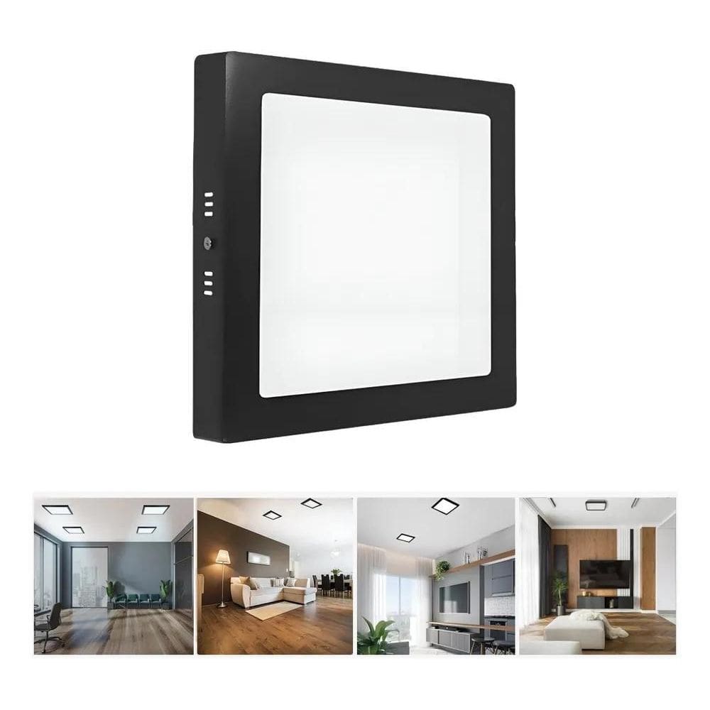 Plafon Painel Led Preto Sobrepor 20X20 Quadrado Bivolt 18W