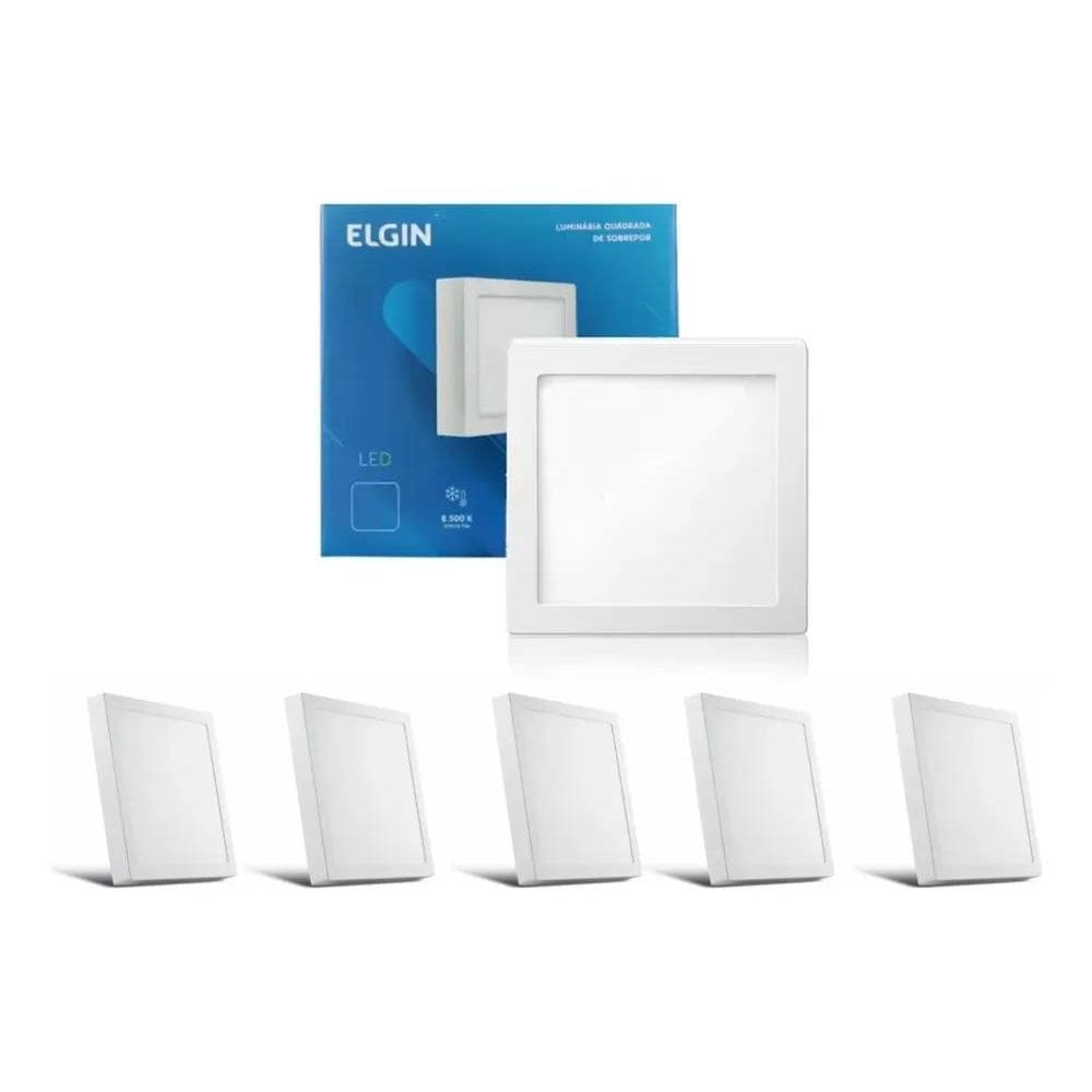 Kit 5 Painel Plafon Led Sobrepor Quadrado 18W 6500K Elgin
