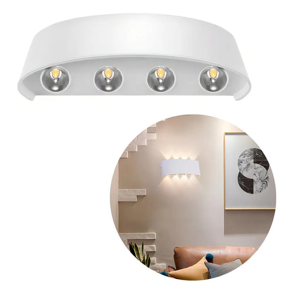 Arandela Meia Lua Branca 8W  Luz Branco Quente  8 Fachos