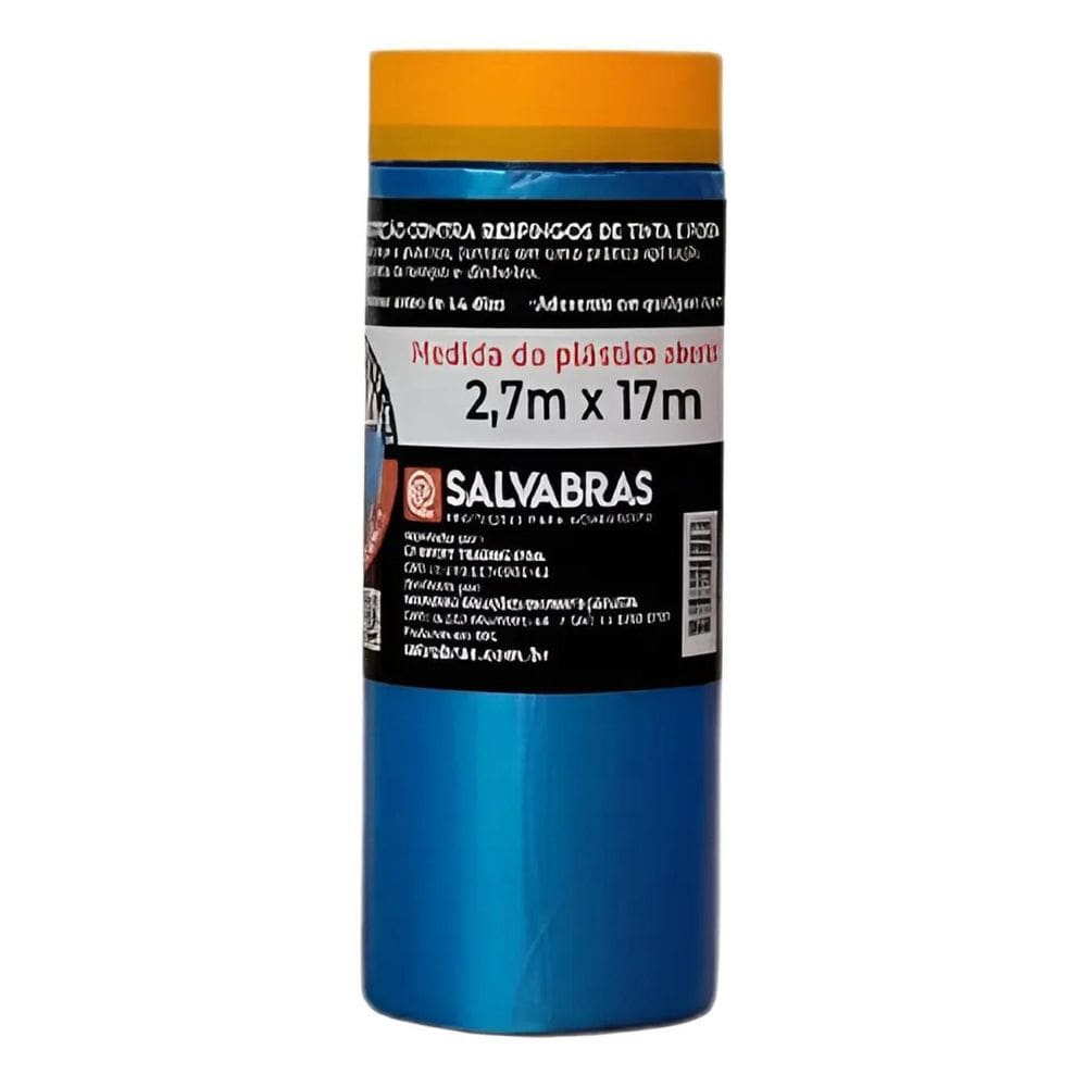 Salva Pintura 2,70X17Mts Plástico Com Fita Crepe Salvabras