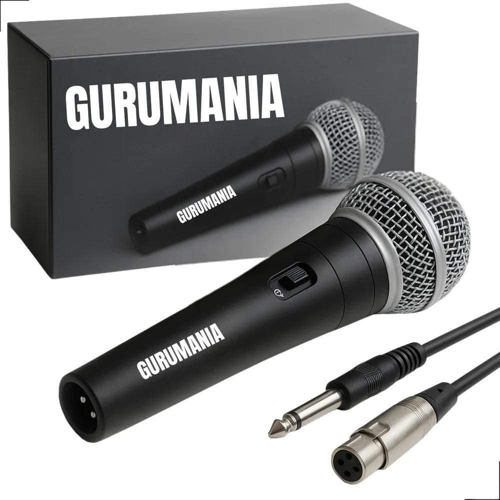 Microfone Dinâmico Com Fio Metal Preto Para Karaoke Igreja S