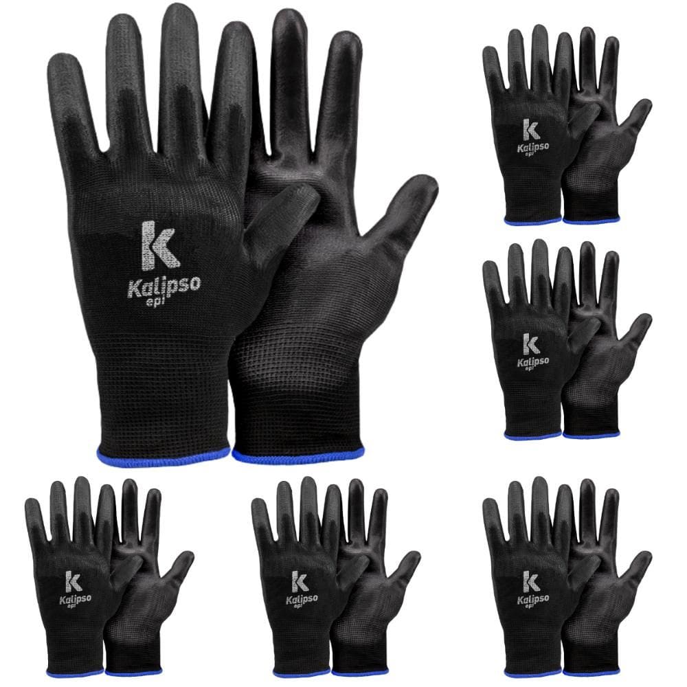 Kit 24 Luva De Segurança Térmica Para Alta Temperatura Até 100° Anticorte PU Preta Kalipso