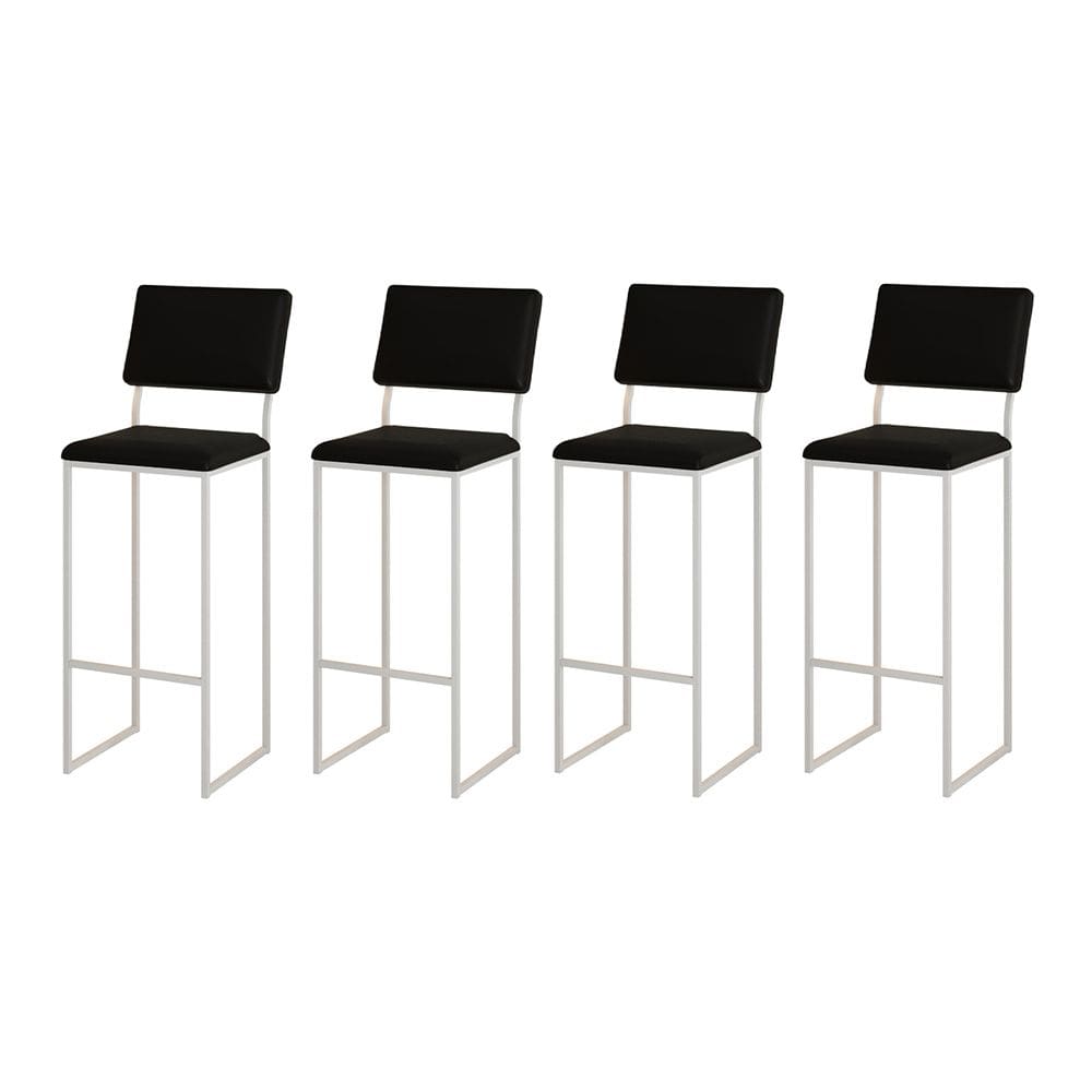 Kit 4 Banquetas com Encosto Industrial e Moderna Nina Branco e Corino Preto