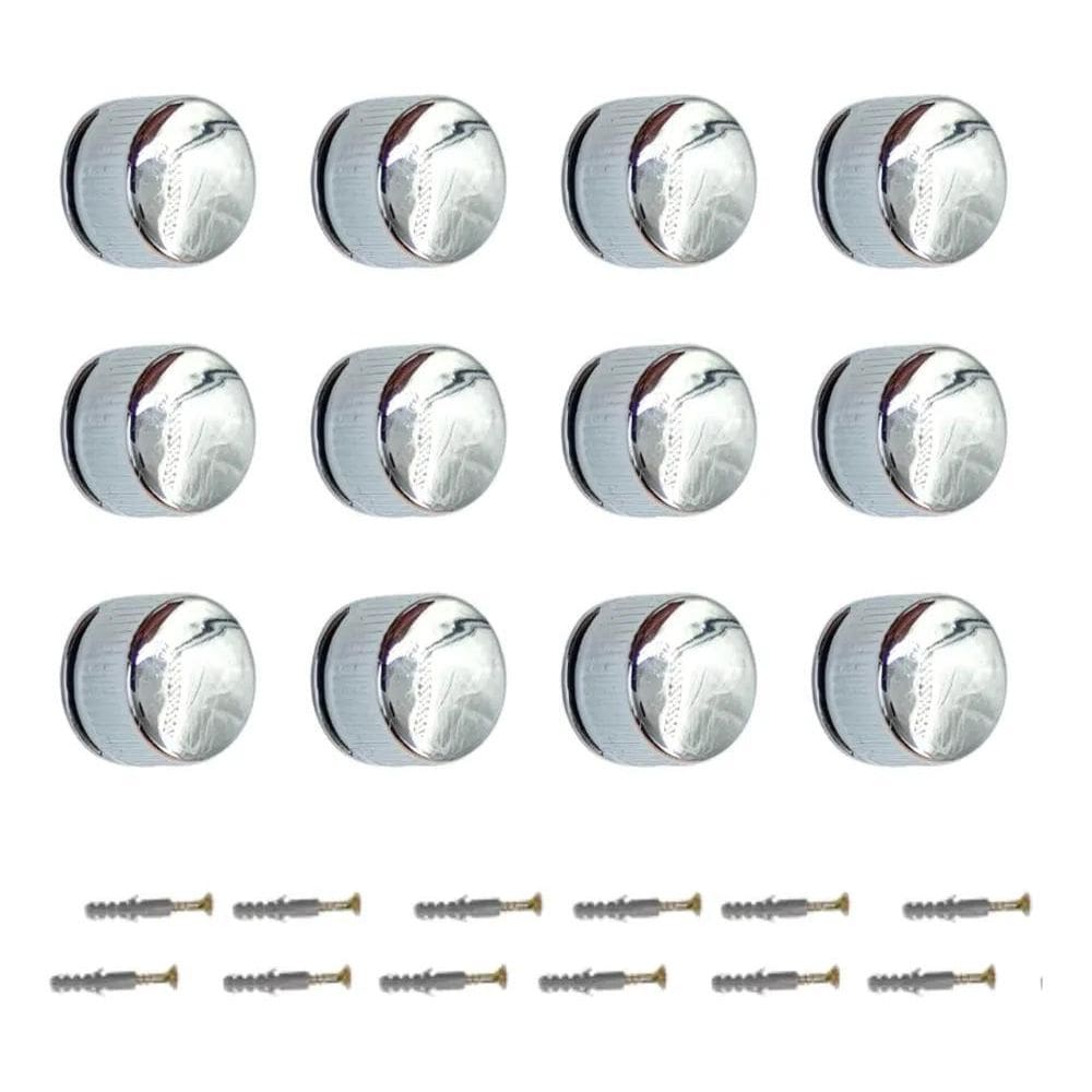 Kit Botão Francês De Metal Suporte Para Espelho Cromado 12Un