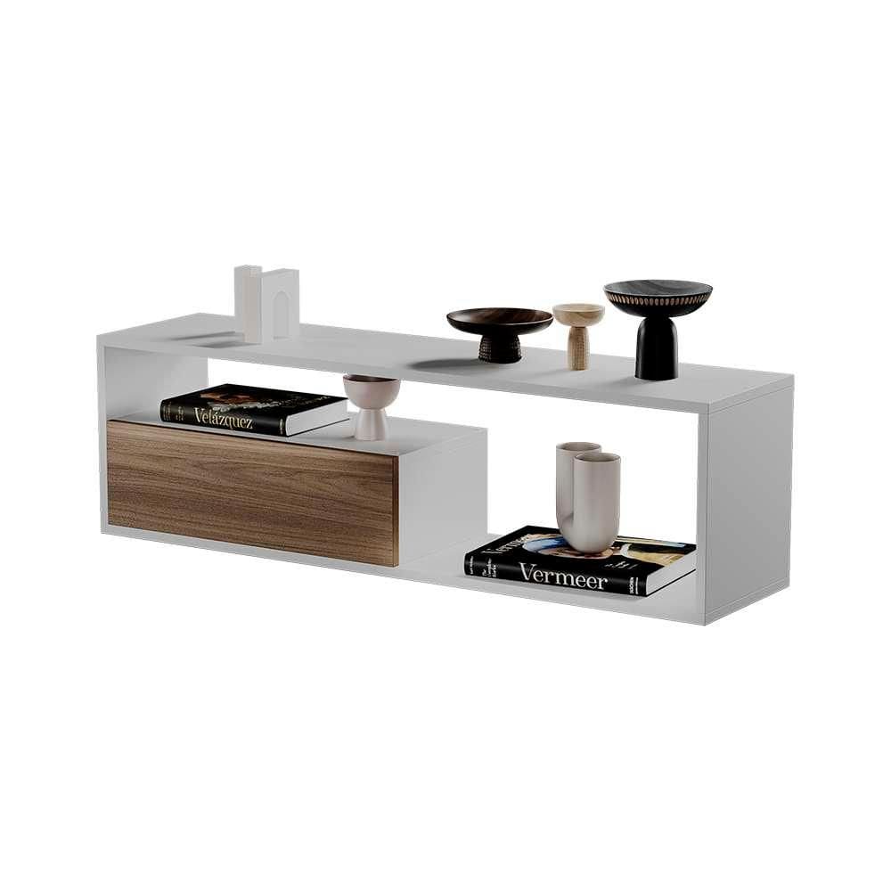 Rack Nicho Aparador Roma Branco com Freijó para TV Sala Quarto