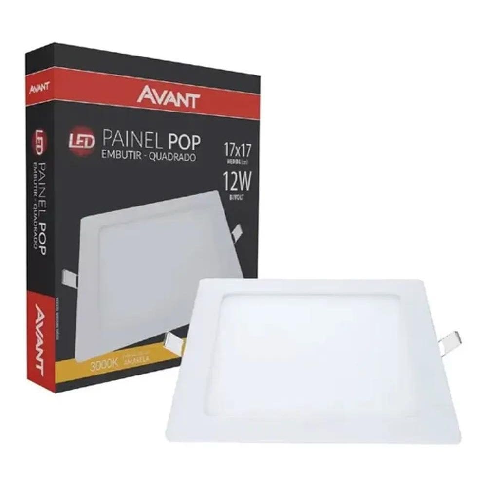 Plafon Led Quadrado Embutir 17X17 Painel 12W 3000K Avant