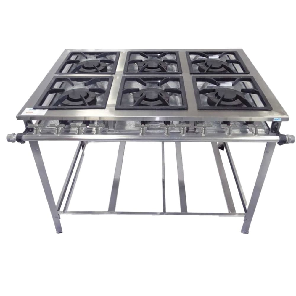 Fogão Industrial 6 Bocas Duplas 30x30 P7 em Aço Inox Leona