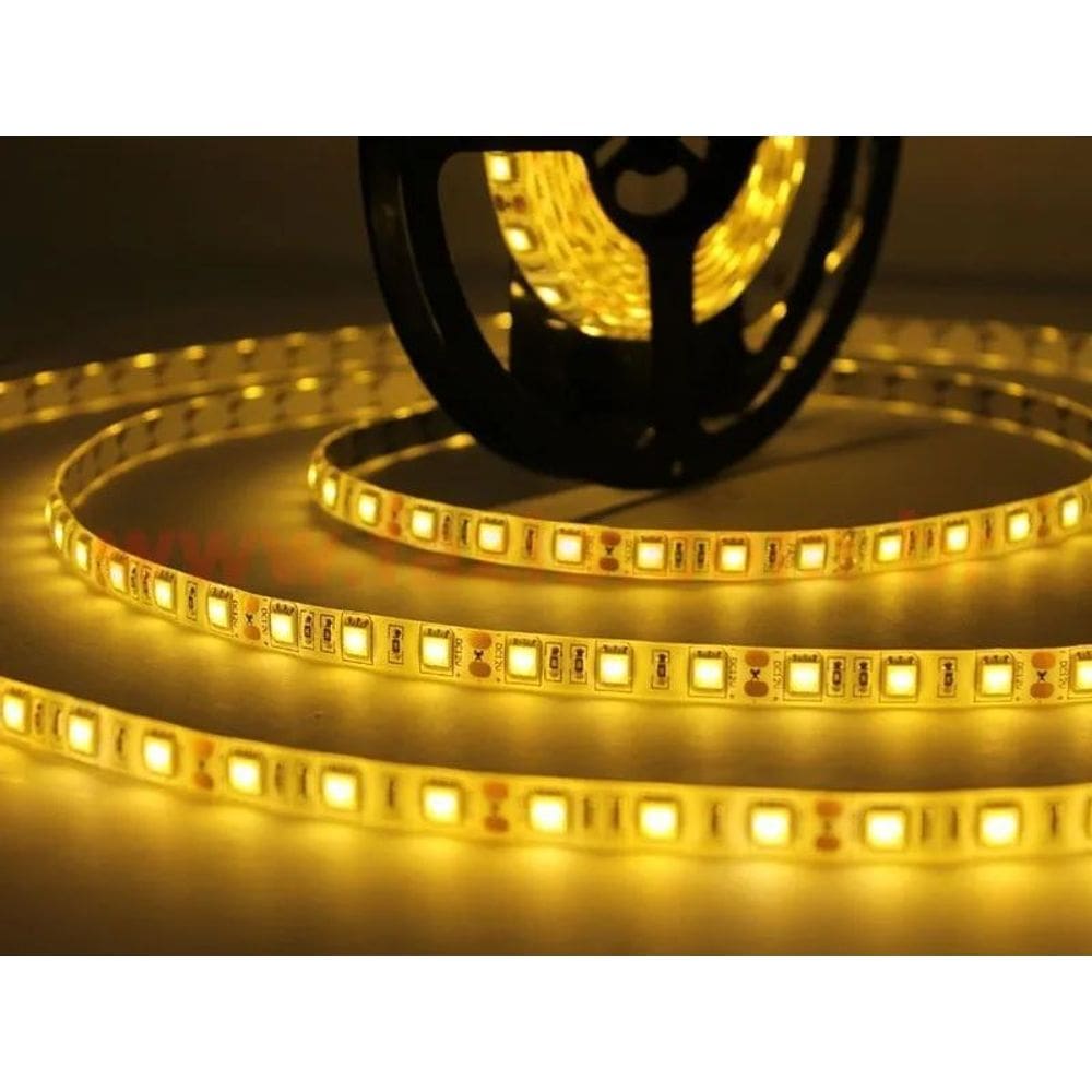 Fita Led 5Mts 5050 Branco Quente Com Silicone E Fita Adesiva
