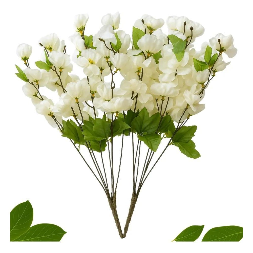 2 Buques Flores Cerejeira Artificial 7 Galhos Arranjo Planta