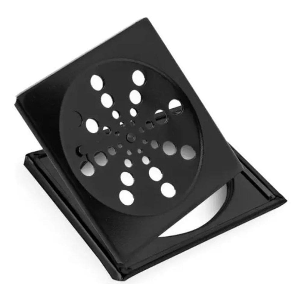Tampa Ralo Grelha Quadrada Preta Inox + Porta Grelha 10Cm