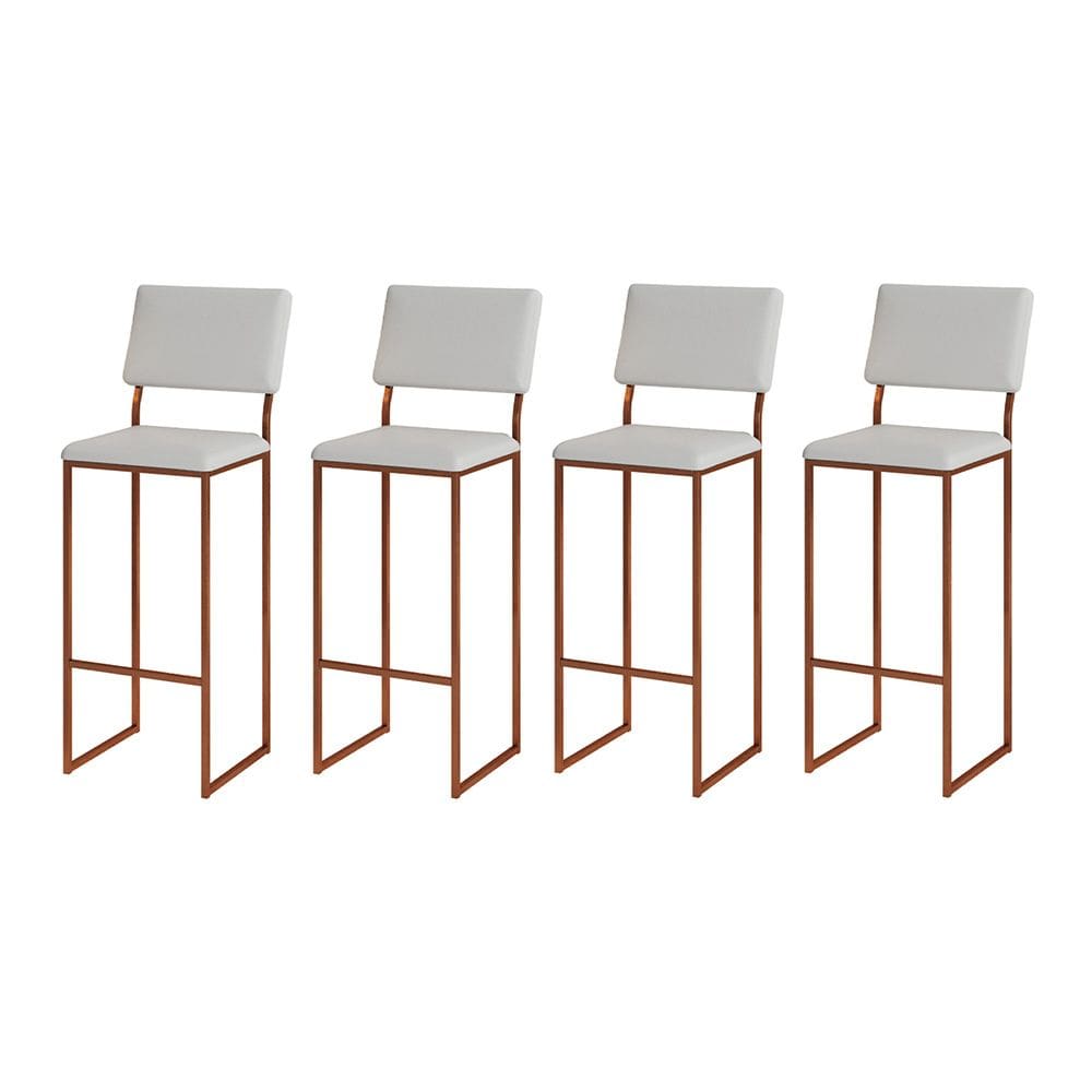 Kit 4 Banquetas com Encosto Industrial e Moderna Nina Cobre e Corino Branco